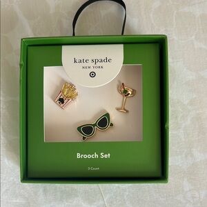 Kate Spade Brooch Set with Green and Gold Accents